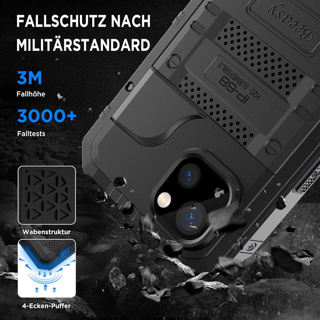 Beeasy für iPhone 14 Plus Wasserdicht Outdoor Hülle (6,7"), Stossfest Panzerhülle Militär 360 Grad S