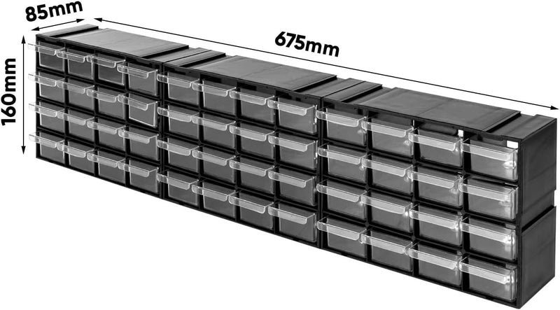 Aufbewahrungsbox mit Schubfächern Sortimentskasten - 48 Stück Transparent Schubladen - 675 x 85 x 16