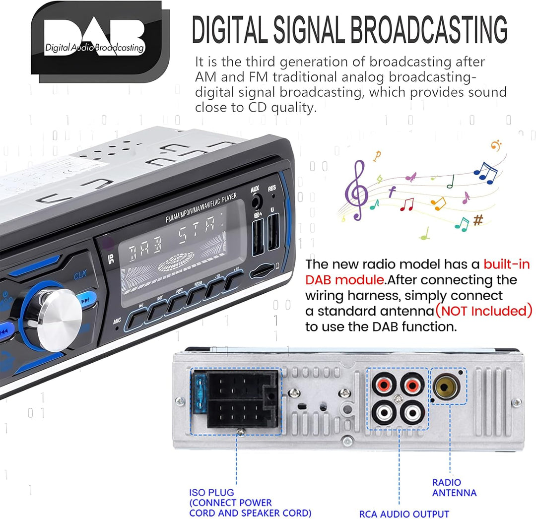 DAB + Autoradio mit Bluetooth 1 Din Digital Media Player Freisprecheinrichtung FM/AM/RDS Radio Auto