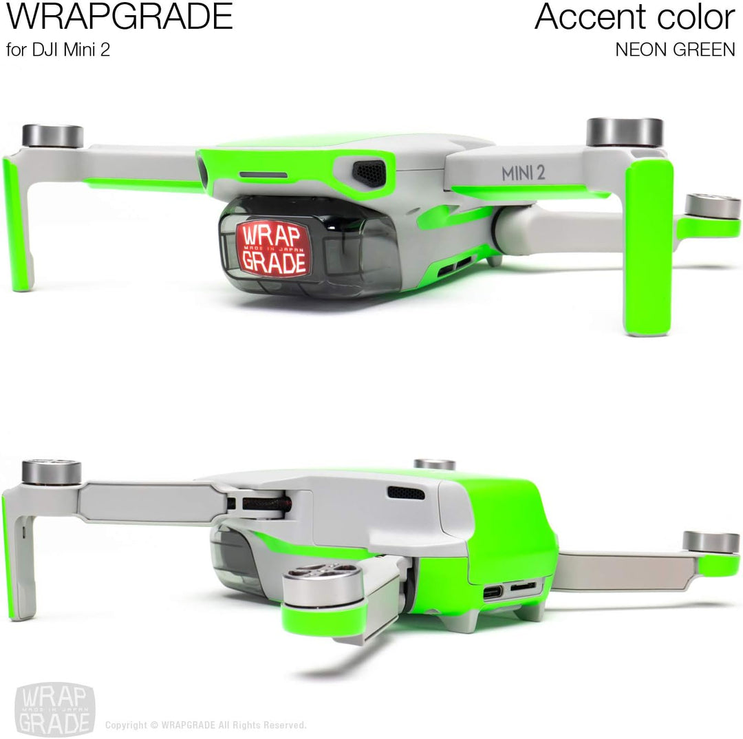 Wrapgrade Skin Sticker Set Kompatibel mit DJI Mini 2 | Akzentfarbe (NEON GREEN), Neon Green