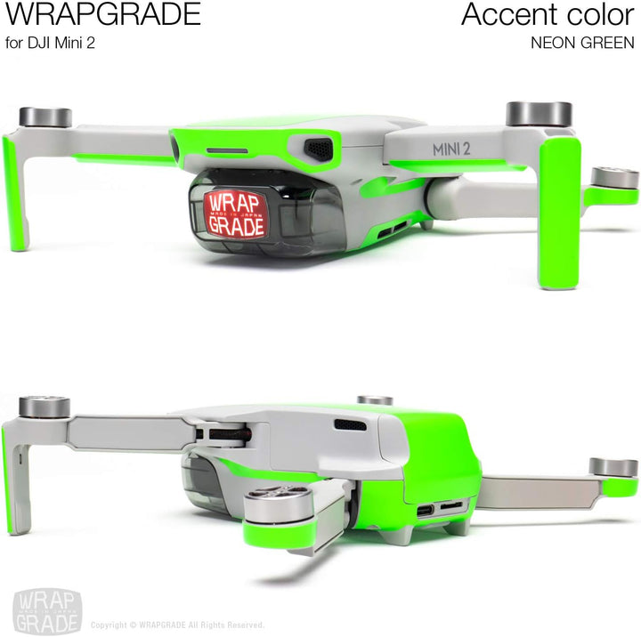 Wrapgrade Skin Sticker Set Kompatibel mit DJI Mini 2 | Akzentfarbe (NEON GREEN), Neon Green