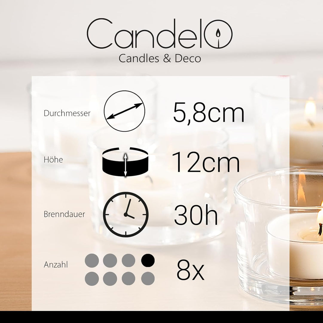 Candelo 8er Set Stumpenkerzen Weihnachten Kerzen - Champagner 5,8cm x 12cm - Advent Kerze Weihnachts