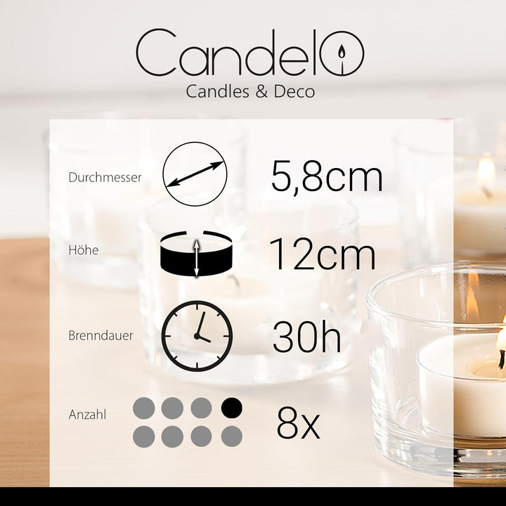 Candelo 8er Set Stumpenkerzen Weihnachten Kerzen - Champagner 5,8cm x 12cm - Advent Kerze Weihnachts