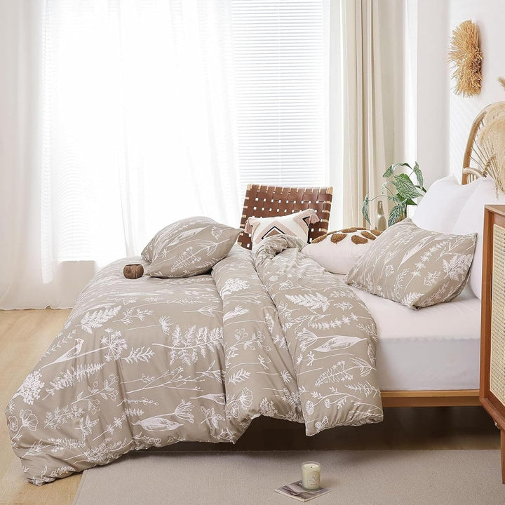 Tospass Bettwäsche 135x200 cm Blumen Blätter Pflanzen Muster Khaki Beige Beige Bettwäsche Set Floral