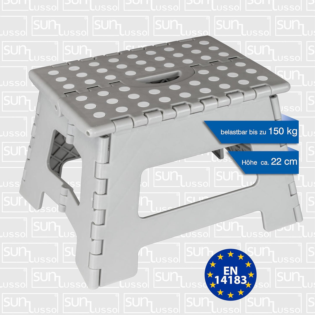 Deco4Me Tritthocker klappbar 22 cm hoch, belastbar bis 150 kg, 1 Stufe, rutschfest - Faltbarer Klapp