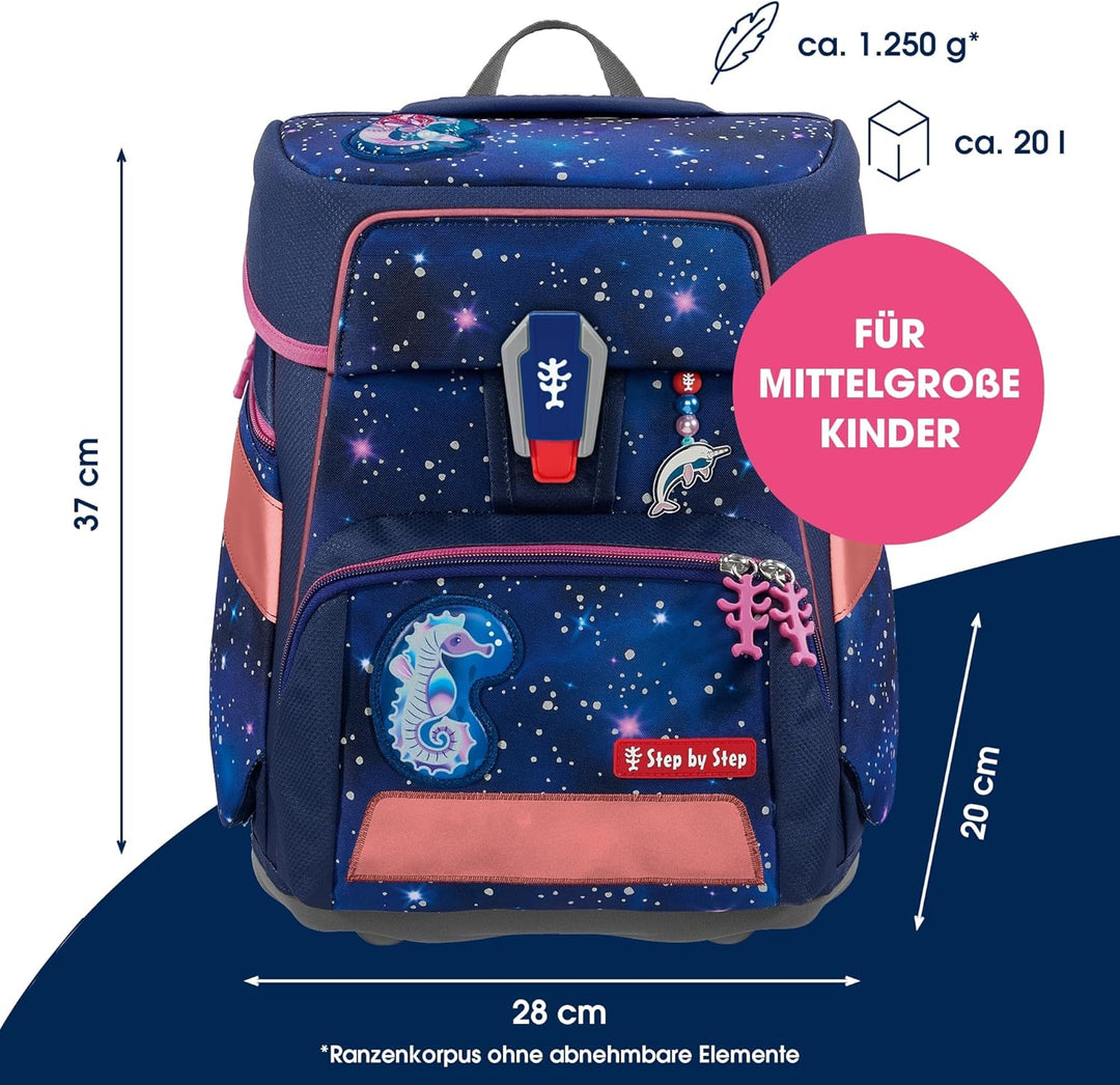 Step by Step Schulranzen-Set SPACE REFLECT „Star Seahorse Zoe“ 5-teilig, ergonomischer Tornister, Re