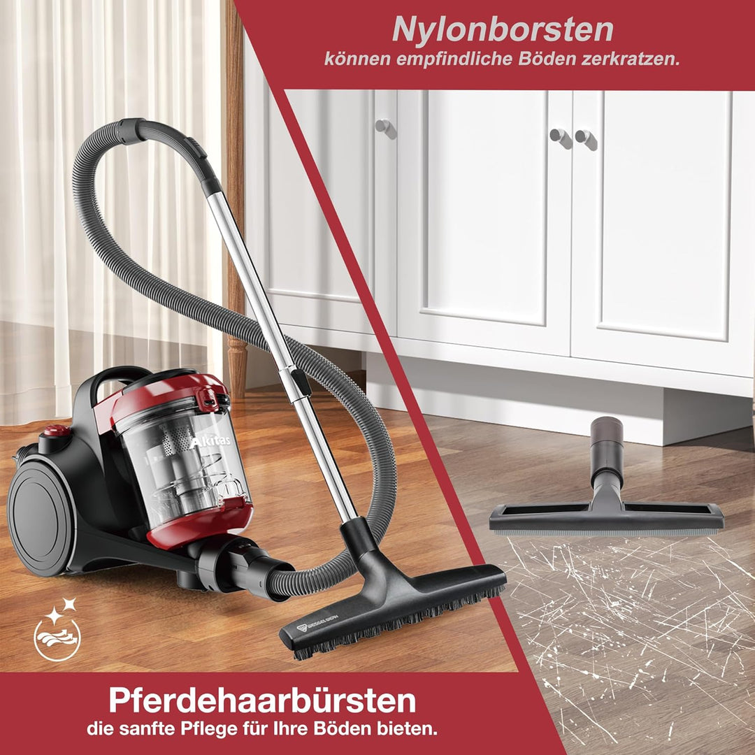 Akitas C10P 900W Beutelloser Staubsauger ohne Beutel – Mit Deutscher Wessel Werk D320 Hartbodenbürst