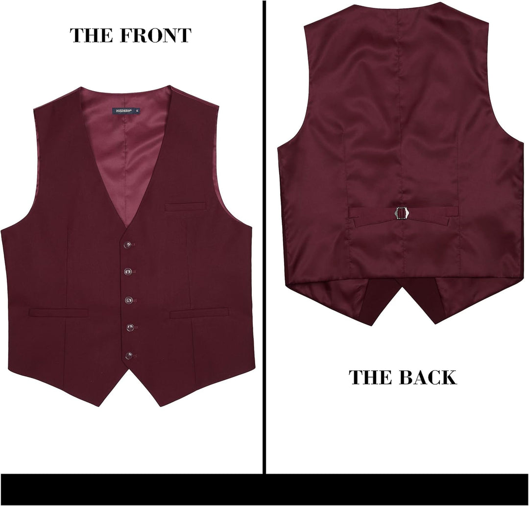 HISDERN Herren Formale Hochzeit Party Weste Baumwolle Einfarbig Weste XL Burgund 2, XL Burgund 2
