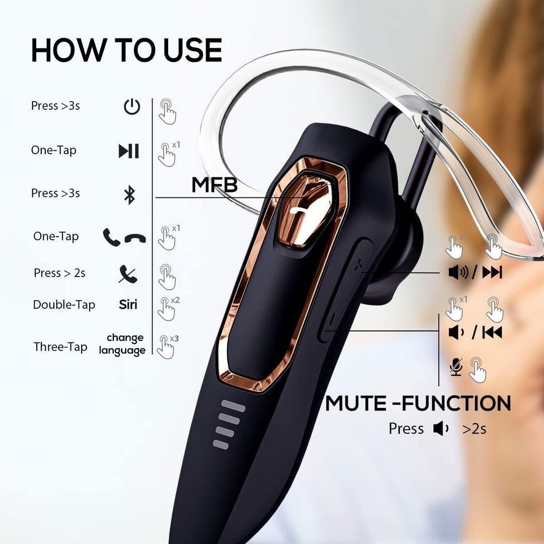 Micool Headset Bluetooth V5.0, Geräuschunterdrückung Freisprech Bluetooth Headset Handy 30 Stunden G