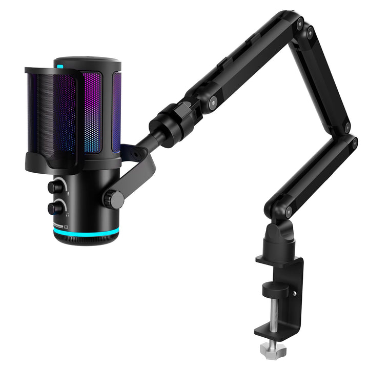 K KASONIC RGB Mikrofon für Gaming mit Boom Arm, Home Studio Kondensatormikrofon für PC, 24bit 192kHz