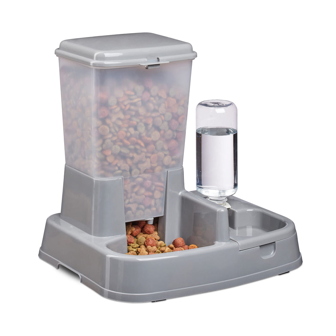 Relaxdays Wasser- und Futterspender, Futterautomat Katzen & Hunde, Flasche, Kunststoff, HBT 34x34,5x