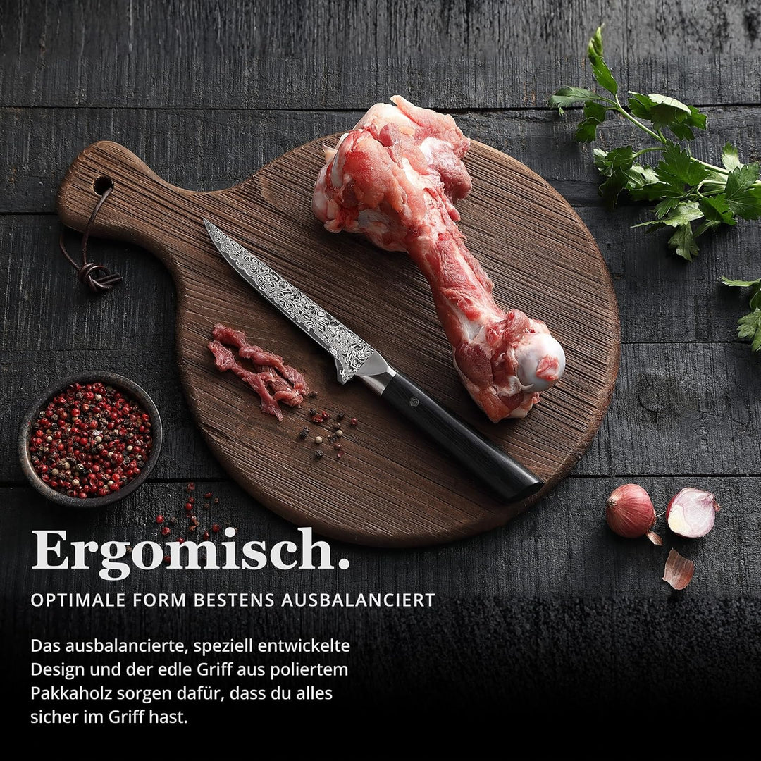 zayiko Black Edition Damastmesser Ausbeinmesser | Scharfe 14 cm Klinge aus 67 Lagen edlem dunklen Da