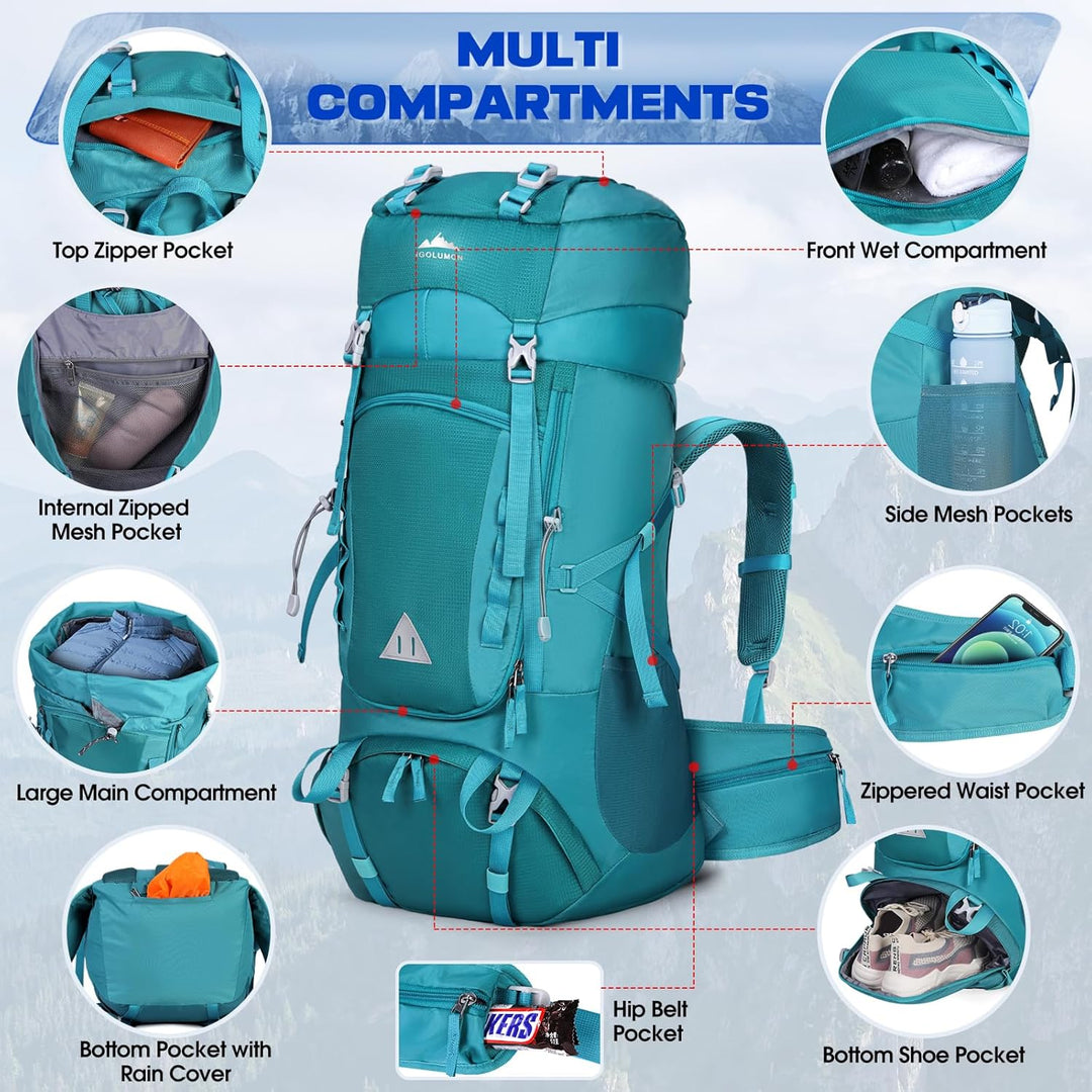 IGOLUMON Trekkingrucksack 60L Wanderrucksack Herren Damen Reiserucksack Grosser Rucksack mit Regenhü