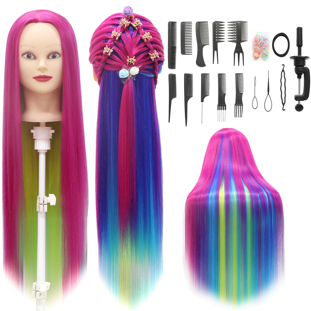 Trainingsköpfe, 28 inch Übungskopf Frisierkopf Friseur 100% Synthetikfaser-Haar Styling Kopf Frisier