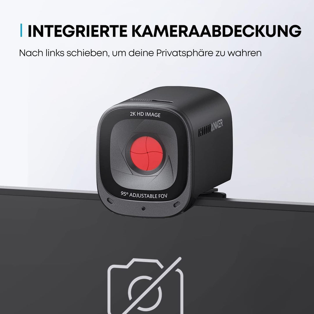Anker PowerConf C200 2K USB-Webcam, Webcam für Laptops, Mikrofone mit Geräuschunterdrückung und K.I,