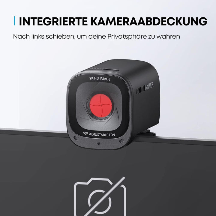 Anker PowerConf C200 2K USB-Webcam, Webcam für Laptops, Mikrofone mit Geräuschunterdrückung und K.I,