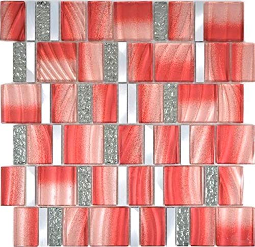 Aluminium Mosaik Glasmosaik ALU rot Wand Küche Dusche Bad Fliesenspiegel|88-0009_f|10 Mosaikmatten