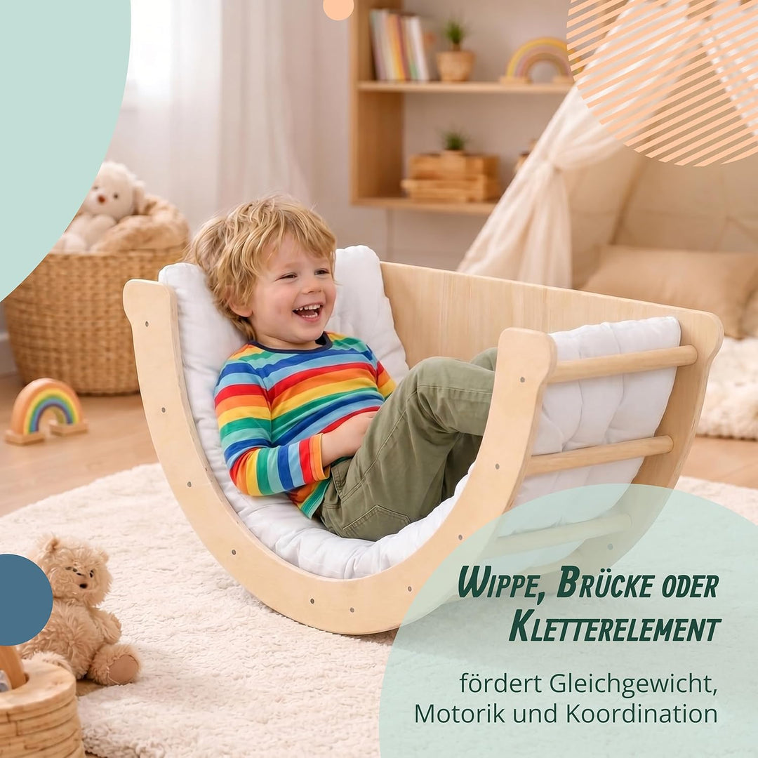 Relaxdays Kletterbogen für Kinder, ab 18 Monaten, Holz, Kissen, 50 kg, HxBxT 44,5 x 80 x 40 cm, Wipp