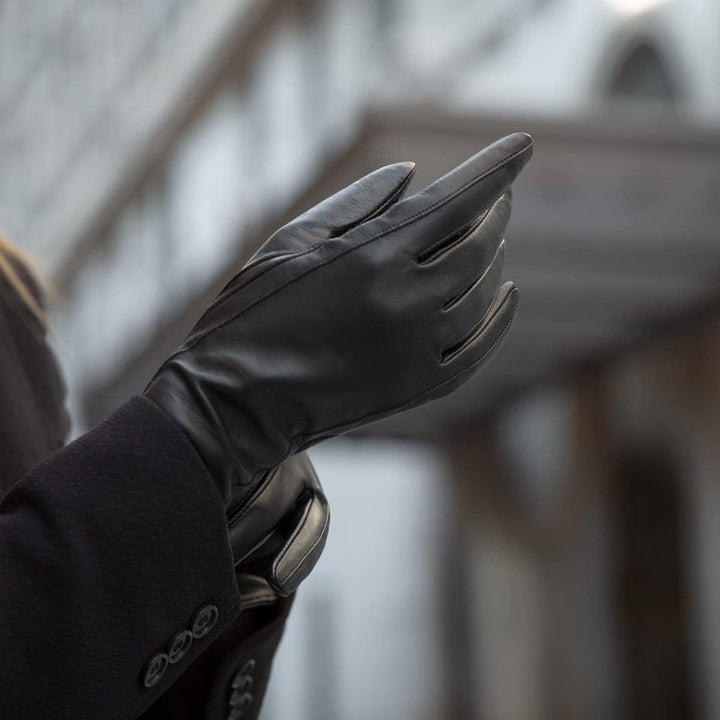 Downholme – Klassische Lederhandschuhe mit Innenfutter aus Kaschmir – für Damen M Schwarz, M Schwarz