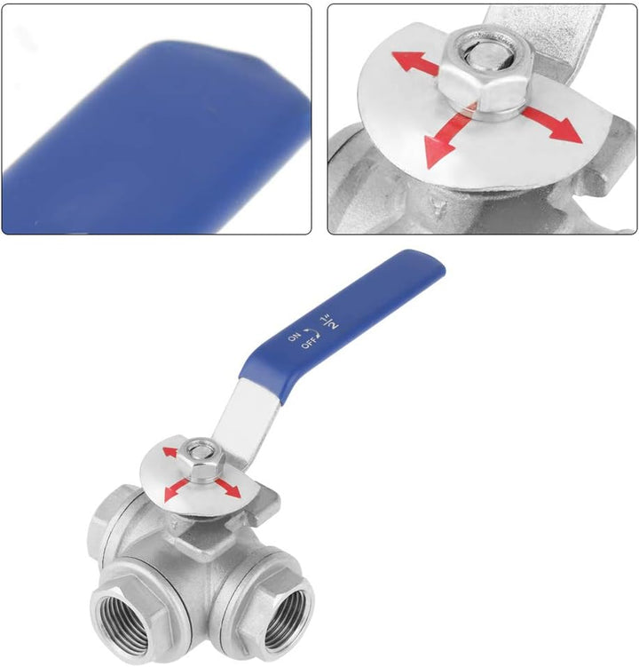 Dreiwegeventil, DN15 1/2 Interner Thread Kugelhahn Absperrventil, Edelstahl T-Typ Innengewinde Wasse