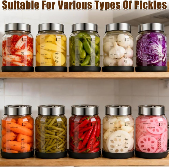 Fermentiergläser mit Deckel, 1L Grosses Gärglas mit Entlüftungsventil, Fermentationsglas, Kimchi Beh