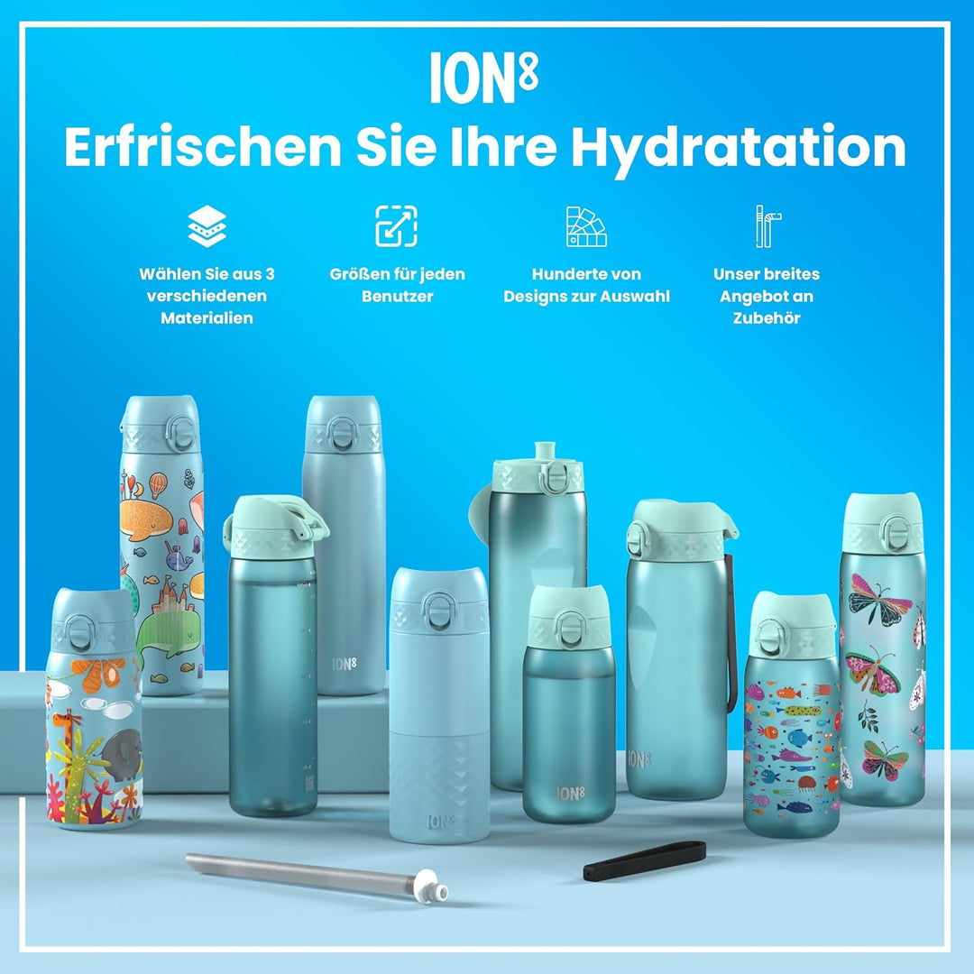 ion8 Leicht Stahl-Trinkflasche, 600 ml, Nicht Isoliert Auslaufsicher, Einhandöffnung, Sichere Verrie