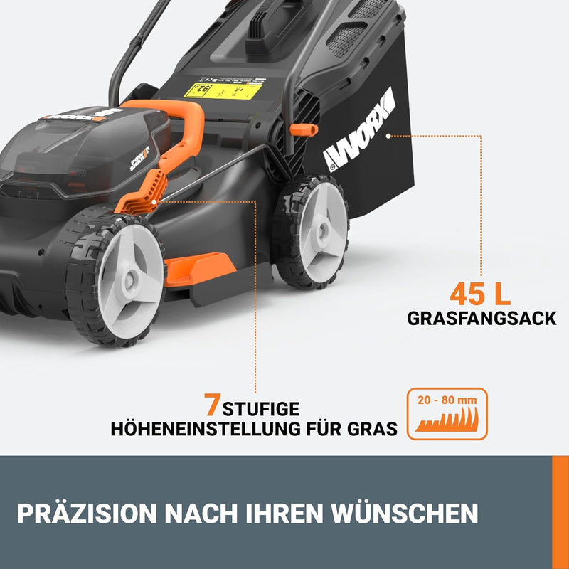 WORX WG743E Akku-Rasenmäher 40V – Profi Rasenmäher mit Mulchfunktion & PowerShare Akku – Rasenmähen