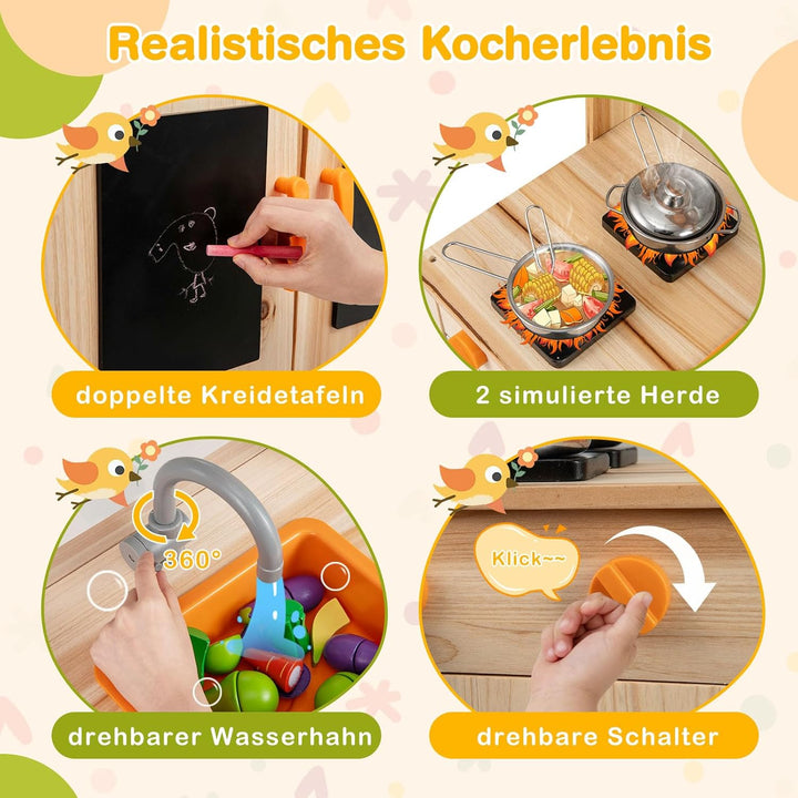 GOPLUS Matschküche Kinder, Spielküche Outdoor mit Pflanzentöpfen, Herdplatten, Abnehmbares Spülbecke