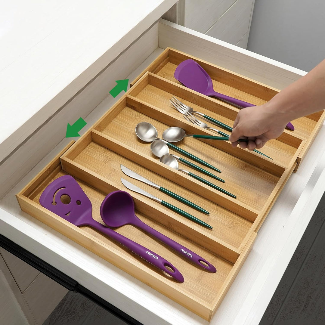 Utoplike Besteckkasten für Schubladen, Ausziehbar Besteck Organizer Küche, Schubladeneinsatz Holz, B
