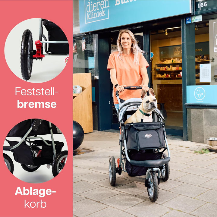 Innopet Hundebuggy Comfort Efa Eco Schwarz/Silber - Einhändig faltbarer Hunde- & Katzenwagen mit pan