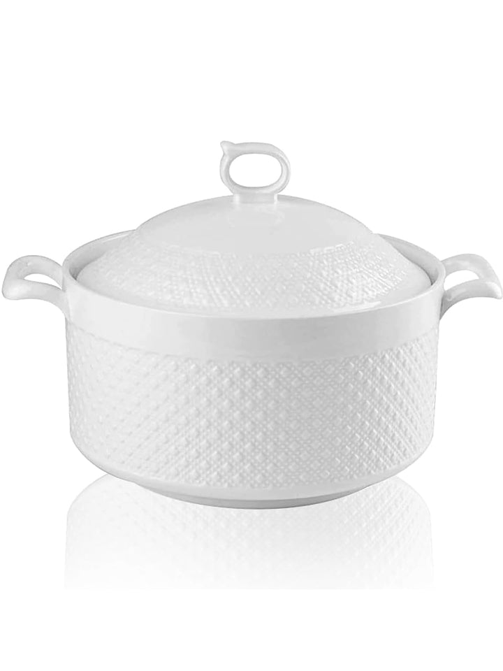 Weisse cremefarbene Suppenterrine mit Deckel, 3,6 l, grosse Porzellan-Suppen-Servierschale mit Griff