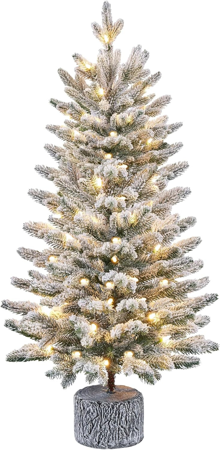 Yaheetech 94 cm Mini Künstlicher Weihnachtsbaum mit Schnee, Eingetopfter Tannenbaum mit 50 LEDs in W