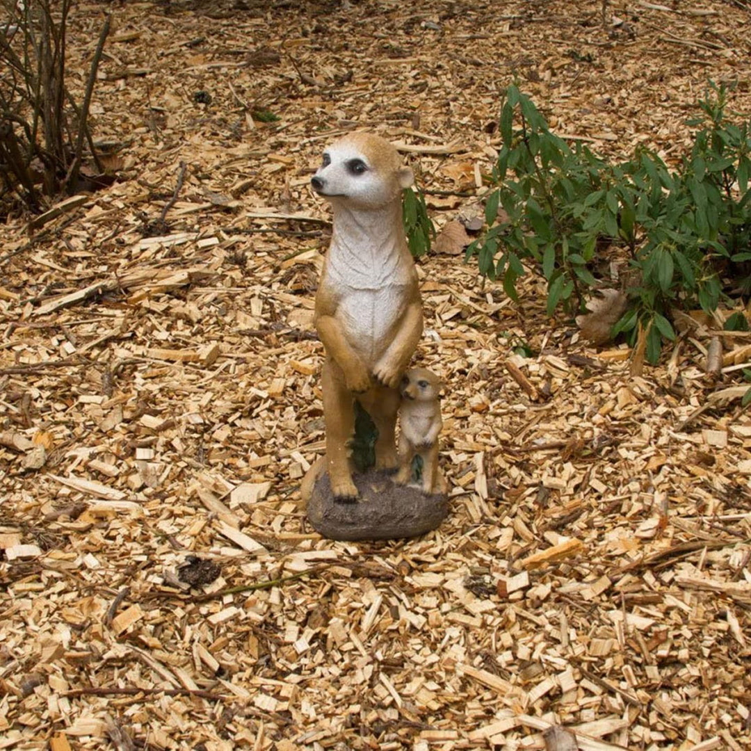 VERDOBA - Erdmännchen Gartenfigur Mutter mit Baby aus Kunstharz - Wetterfeste Gartenfiguren für drau