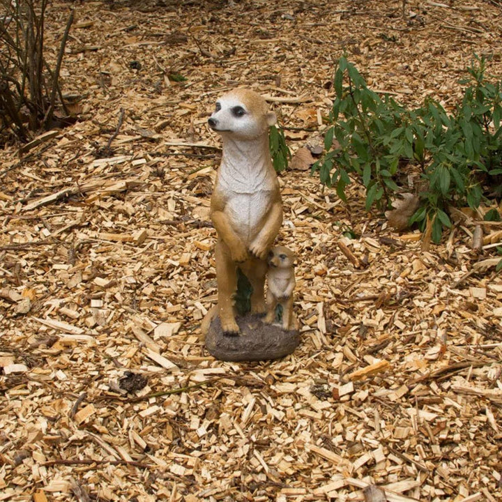 VERDOBA - Erdmännchen Gartenfigur Mutter mit Baby aus Kunstharz - Wetterfeste Gartenfiguren für drau