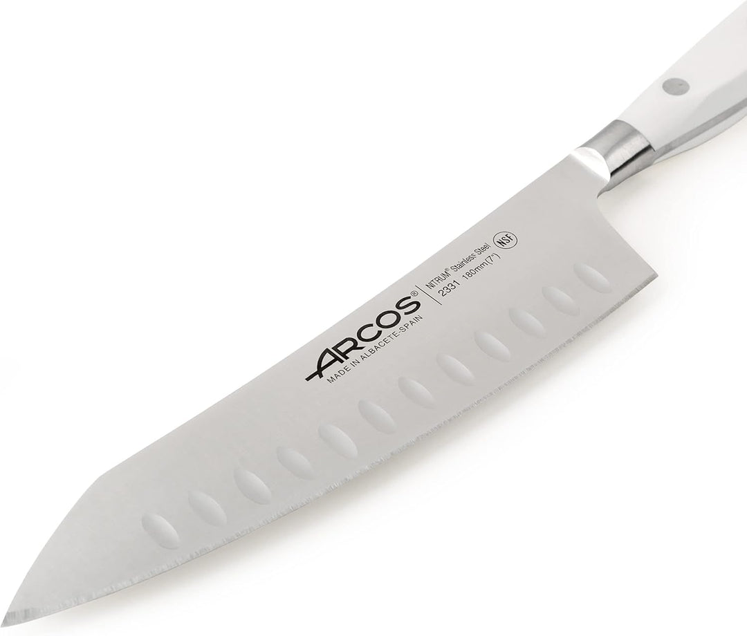 Arcos Serie Riviera Blanc - Rocking Santoku Messer - Klinge aus geschmiedetem Nitrum-Edelstahl 180 m