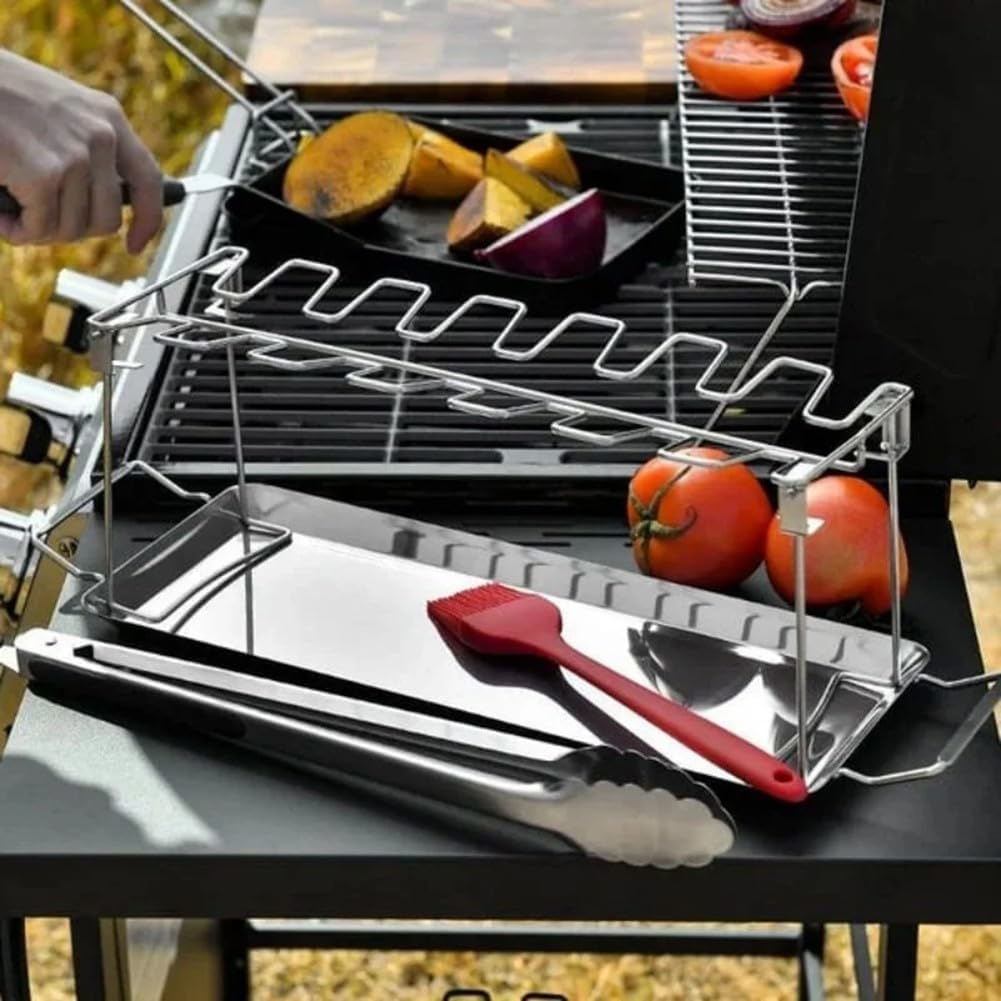 Edelstahl-Huhnflügelhalter, 14 Fächer, faltbarer Hühnerflügel-Halter, Drumstick-Rack, Grillständer,