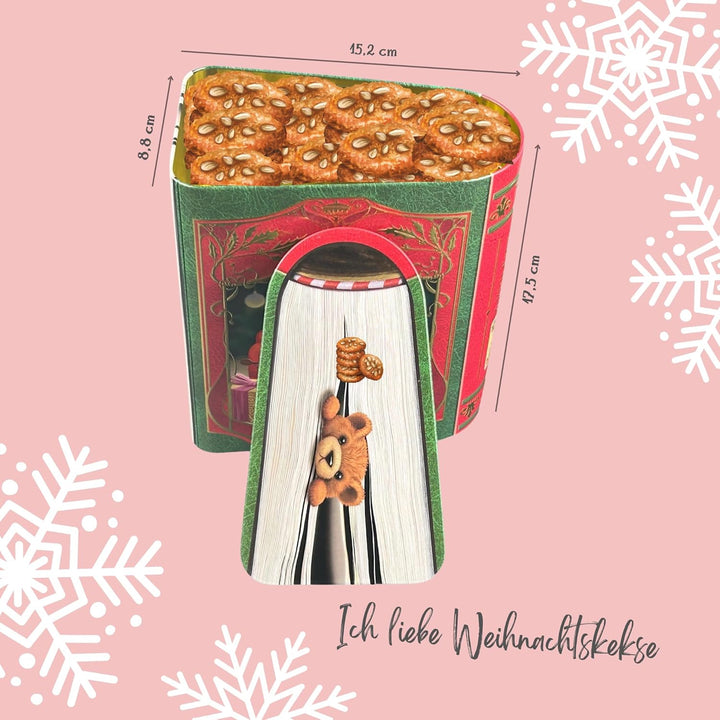 MediMuc Kleine Buchdose St. Nick rot/grün - nostalgische Dose aufwändig geprägt und bedruckt - Santa