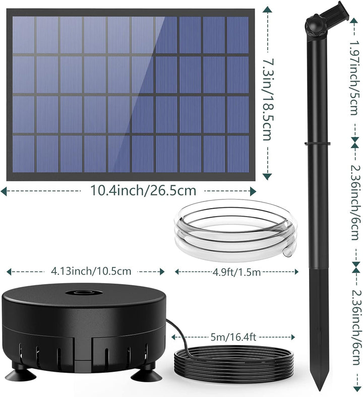 AISITIN 7W DIY Solar Springbrunnen, Upgrade Solar Teichpumpe mit 1.5m Wasserleitung und Feste Pfähle