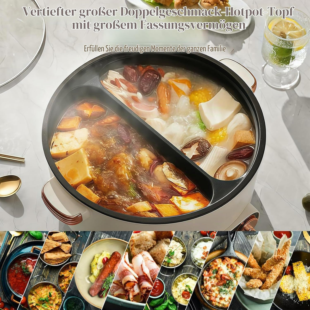 Hot Pot Olla Eléctrica, 5.5L Hot Pot, 1700W Multifuncional Antiadherente con Calefacción Rápida &amp; Do