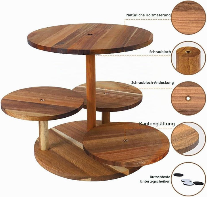 NEWFUN Cupcake Ständer, Etagere Holz, Etagere 4 Etagen für Cupcakes, Tortenständer aus Holz Servierp