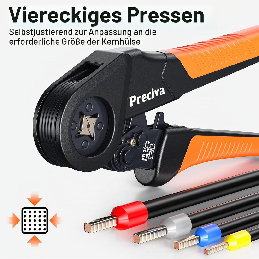 Preciva Crimpzangen 0.08-16mm²（AWG28-5）,Aderendhülsenzange Vierkant-Crimpzange Presszange für Kabelk