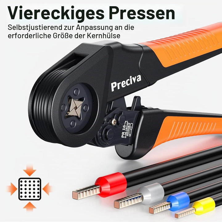 Preciva Crimpzangen 0.08-16mm²（AWG28-5）,Aderendhülsenzange Vierkant-Crimpzange Presszange für Kabelk