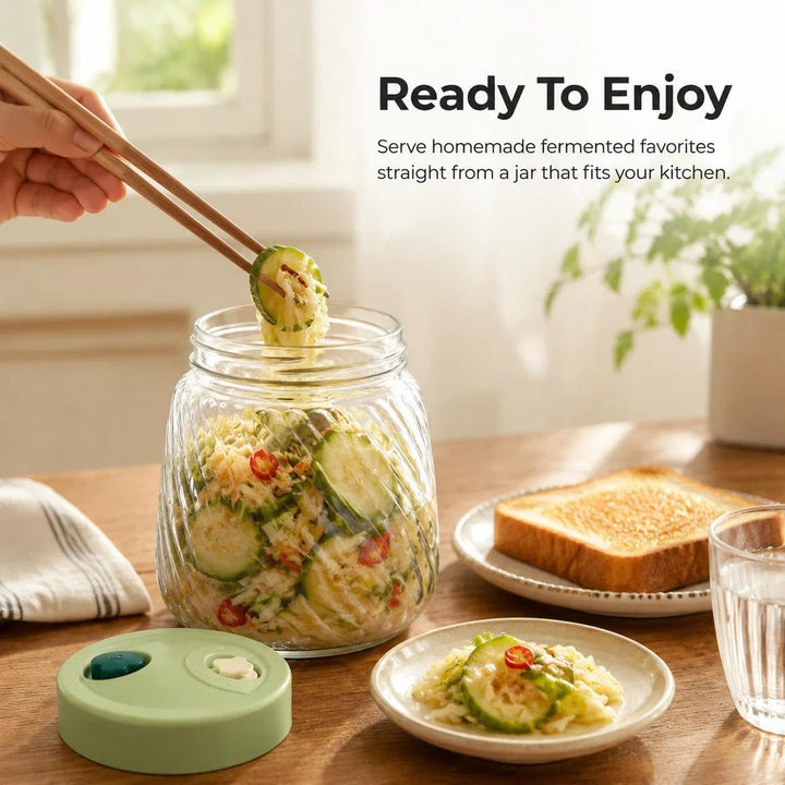 2 Pack 1L Glass Fermentation Jars with Double Airlock Valve,Kimchi behälter,fermentierglas, Airtight