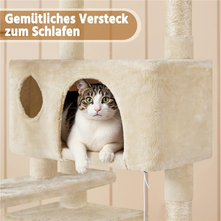 Yaheetech 158 cm Kratzbaum gross Stabiler Katzenbaum mit 2 Höhlen beige | FSC-zertifizierte Spanplat