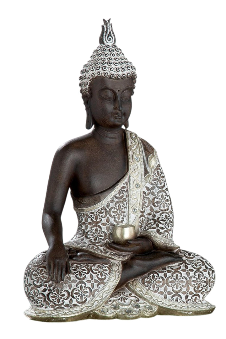 GILDE Deko Skulptur Buddha Figur sitzend - Meditation - braun/weiss - Höhe 29 cm Höhe 29 cm Braun, H
