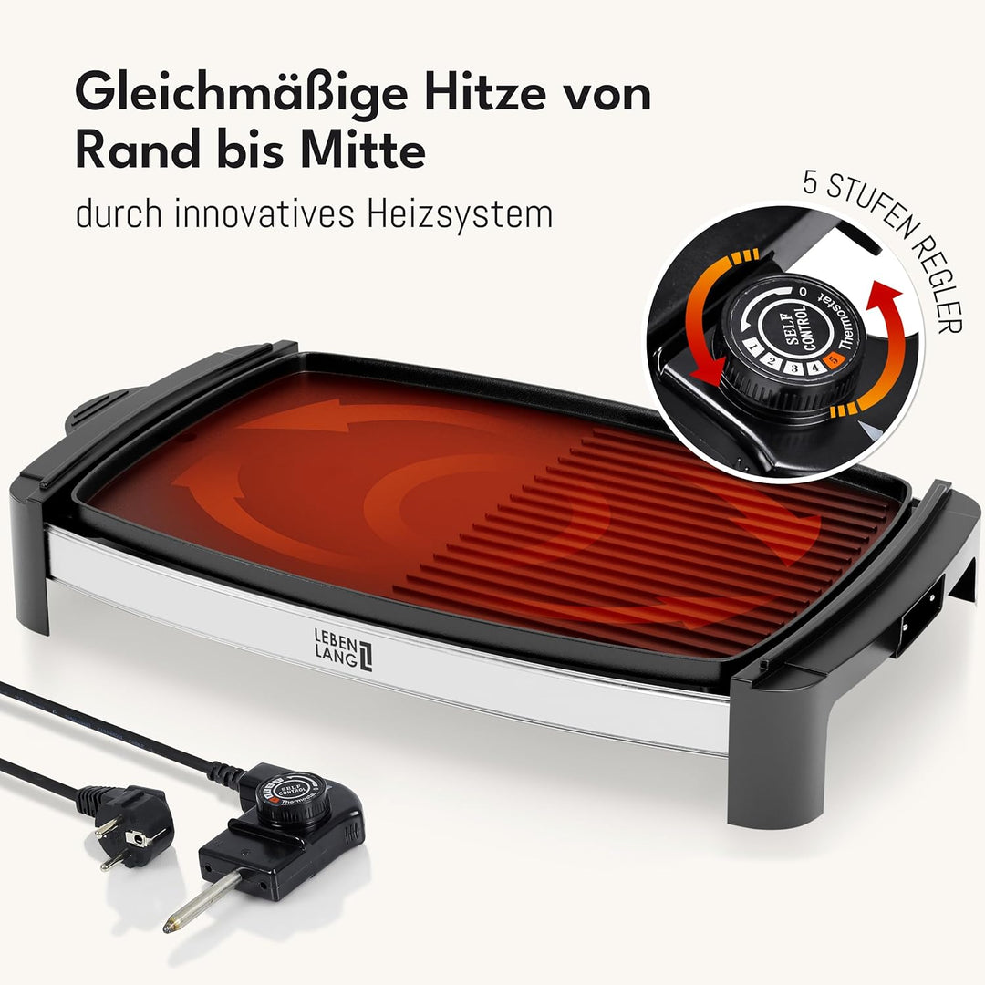 Elektrogrill Tischgrill elektrisch mit TÜV & GS 2200 Watt | 4 – 8 Personen BBQ Tisch Grill - Indoor
