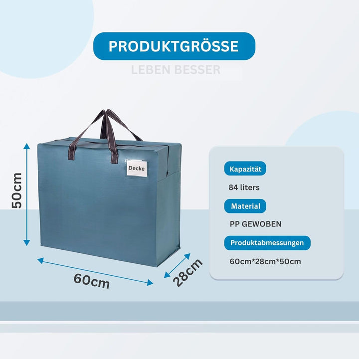VENO 84 Liter Extra Gross Aufbewahrungstasche mit starke Griffe und Reissverschlüssen für Umzug, Auf