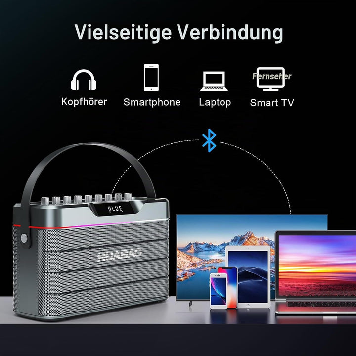 Karaoke-Maschine - 100W Bluetooth-Lautsprecher mit Super Bass, 2 drahtlose Mikrofone, tragbares PA-S
