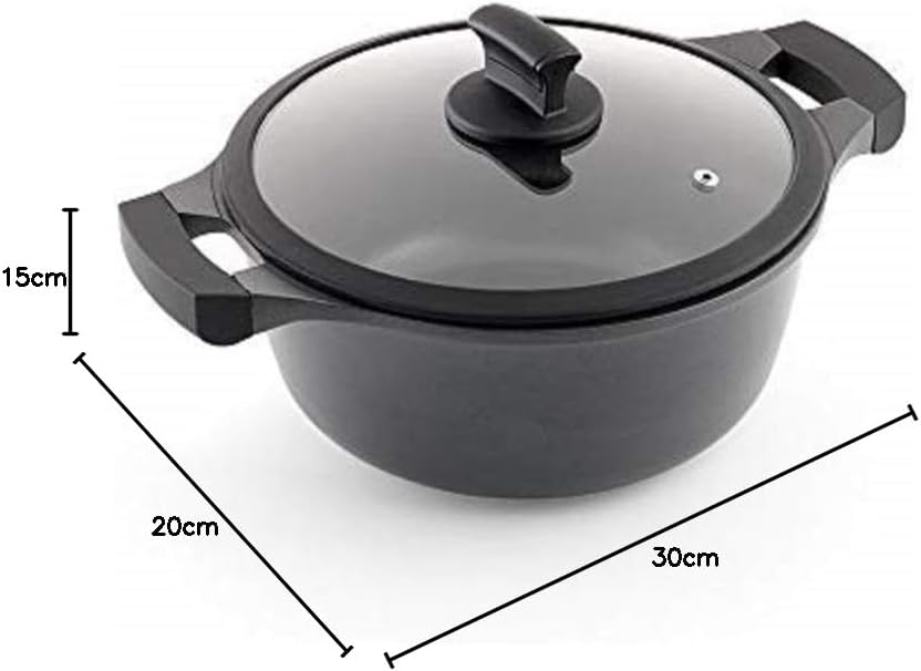 Metaltex XPERT - Deep Cast Aluminum Casserole 20 cm with Tempered Glass Lid Hoher Kochtopf 20 cm, Ho