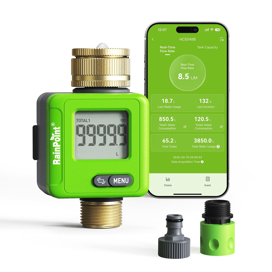 Rainpoint Smarter Bluetooth Wasserzähler mit Doppel-Messinganschlüssen, Wohnmobil Wassertank-Monitor